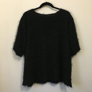 Black Faux Fur Short Sleeve Fuzzy Eyelash Knit Top